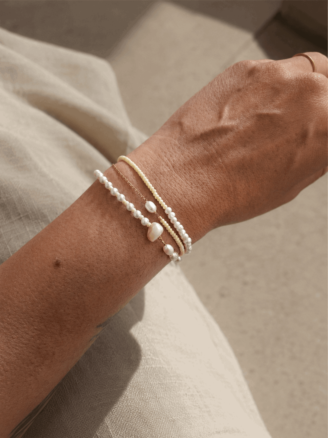 Bracelet 3 rang femme en perles jaune