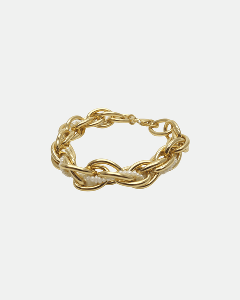 Bracelet Karen épais en plaqué or avec des petites perles de cultures rondes fait à Valence à la main