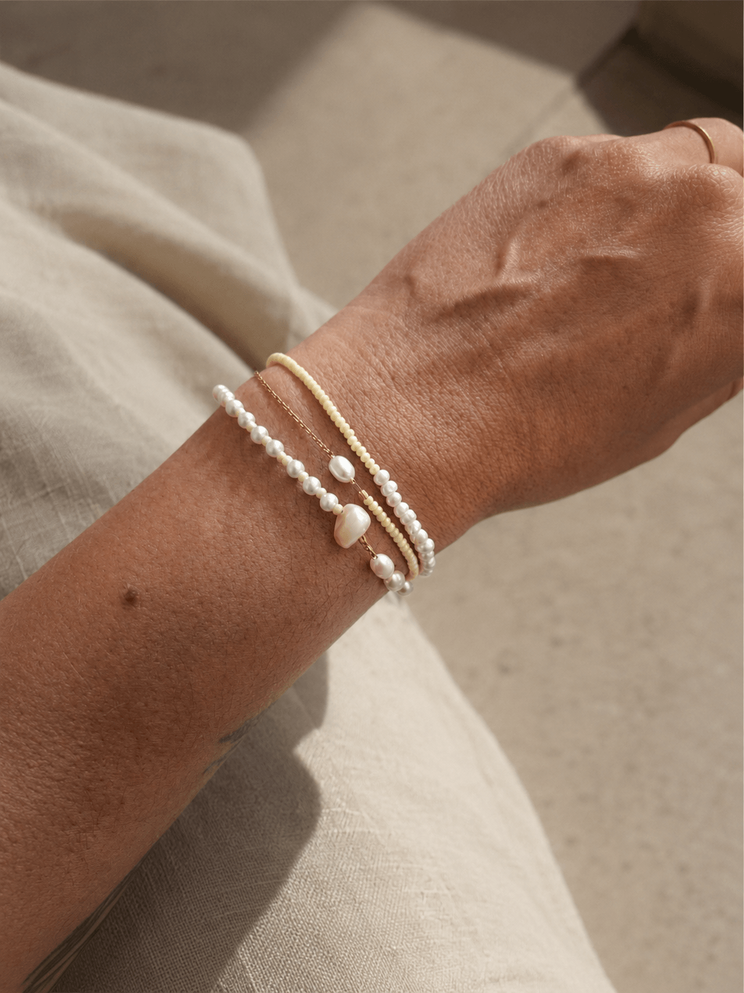 Bracelet 3 rang femme en perles jaune