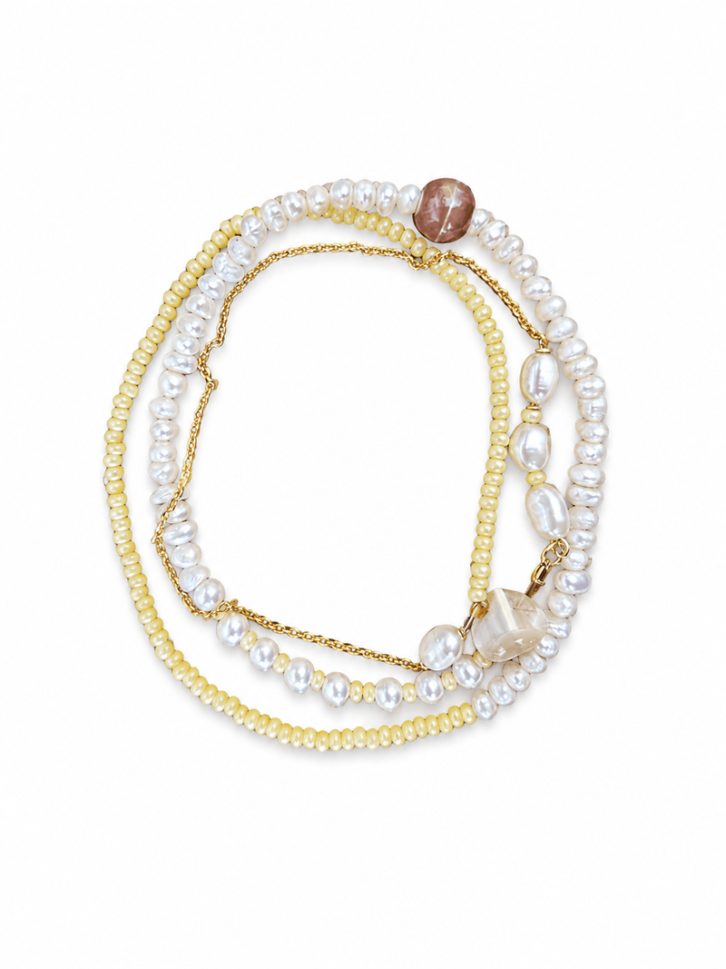 Bracelet 3 rang femme en perles jaune