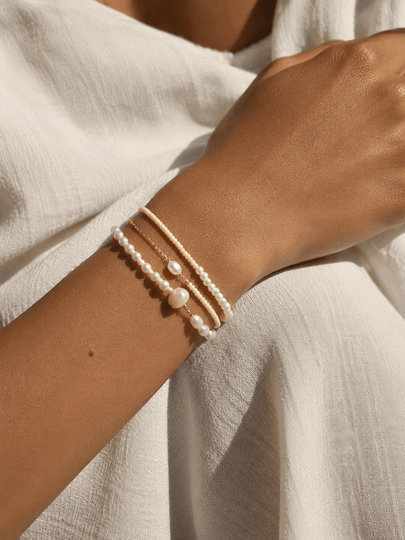 Bracelet 3 rang femme en perles jaune