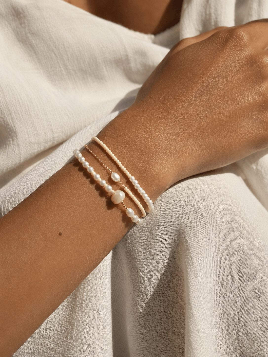 Bracelet 3 rang femme en perles jaune