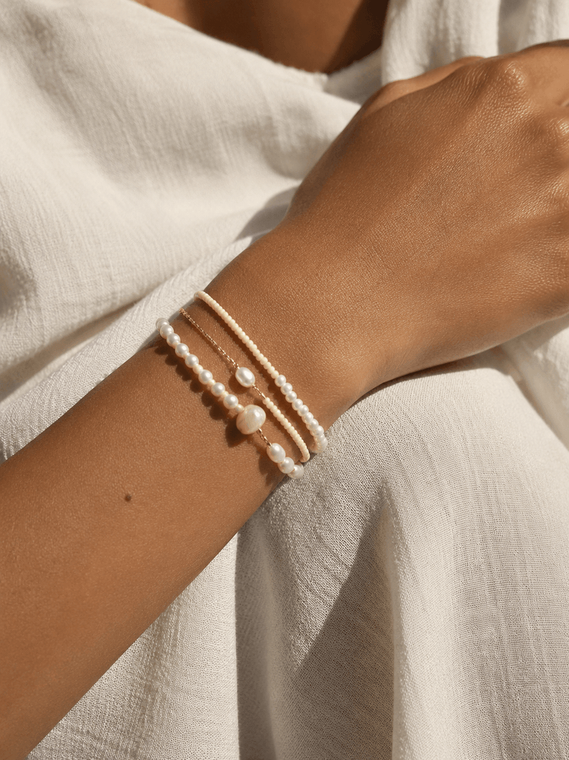 Bracelet 3 rang femme en perles jaune