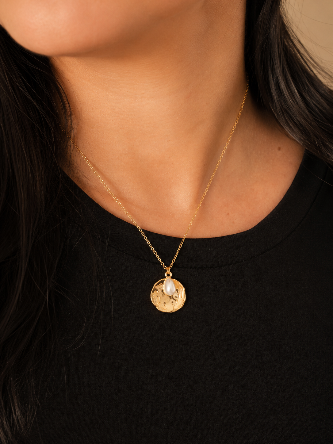 Tess Medal and Pearl Necklace