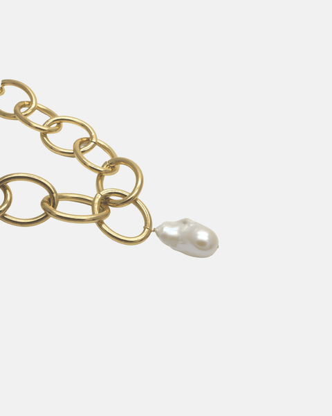 Maxi collier Emmie massif en plaqué or et une perle de culture baroque en blanc fabriqué à la main en France à Valence