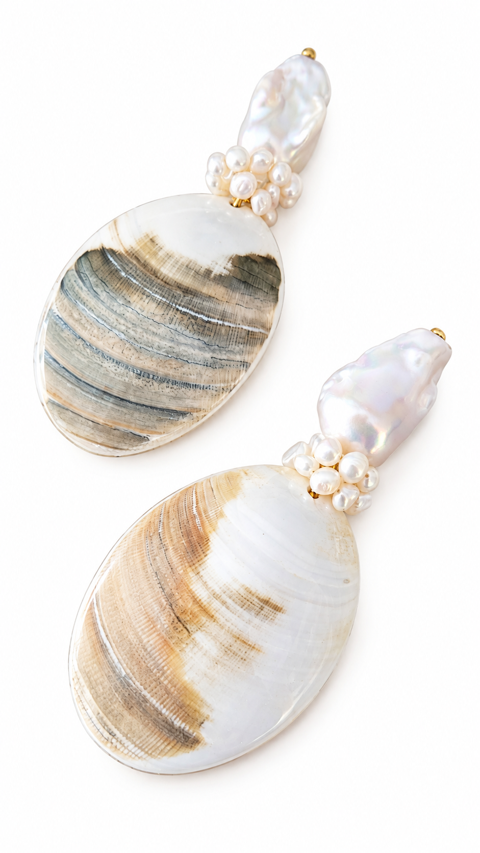 Boucles d'oreilles perles de culture et coquillages