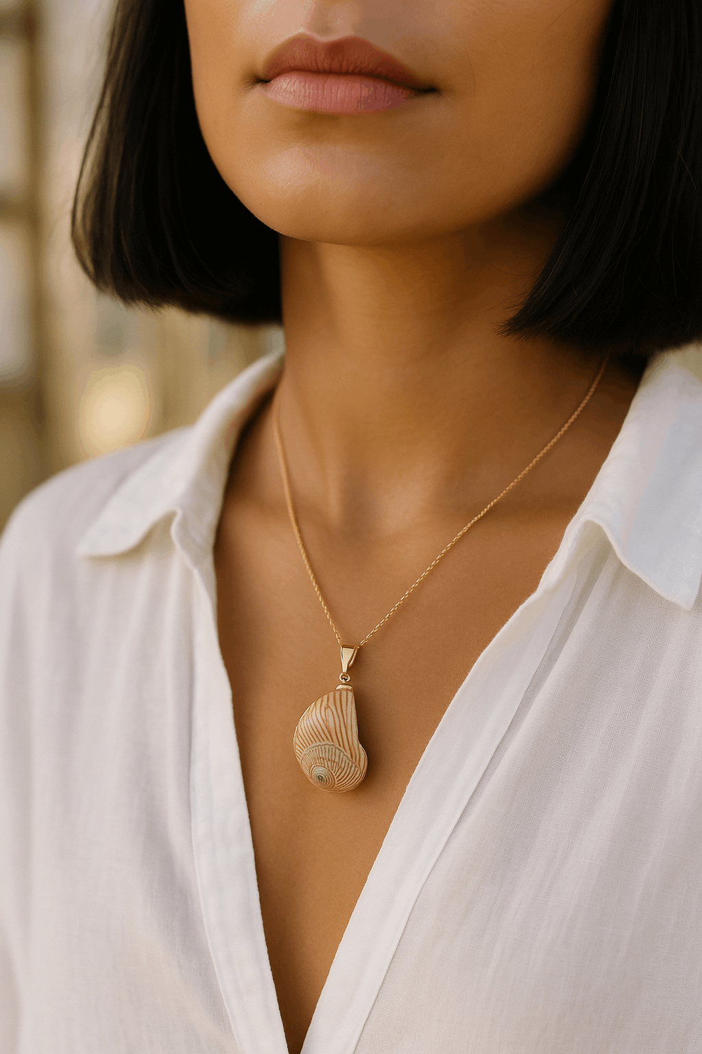 Collier long avec un coquillage