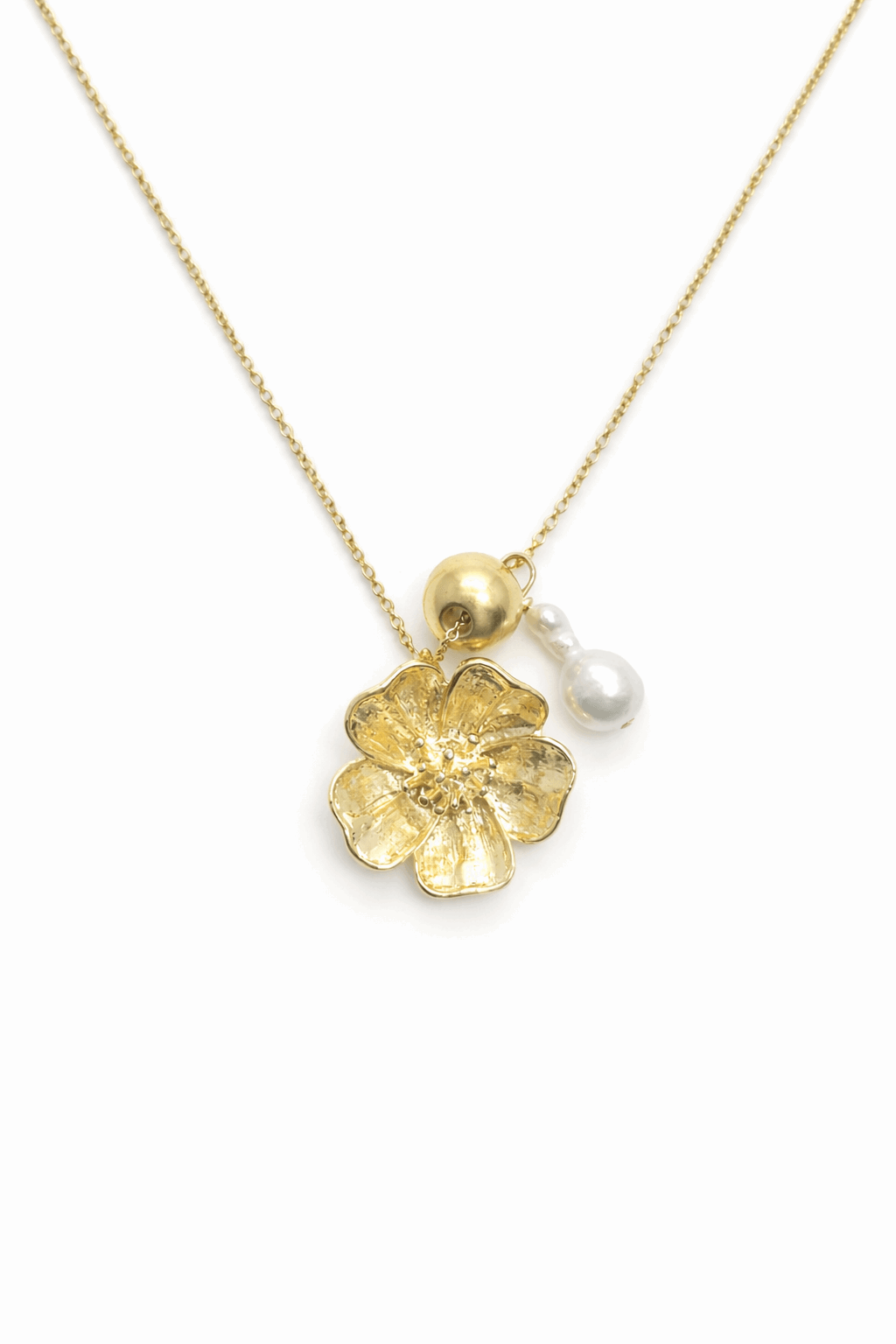 Collier long fleur Aya - plaqué or et perle de culture