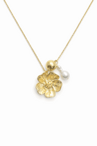Collier long fleur Aya - plaqué or et perle de culture