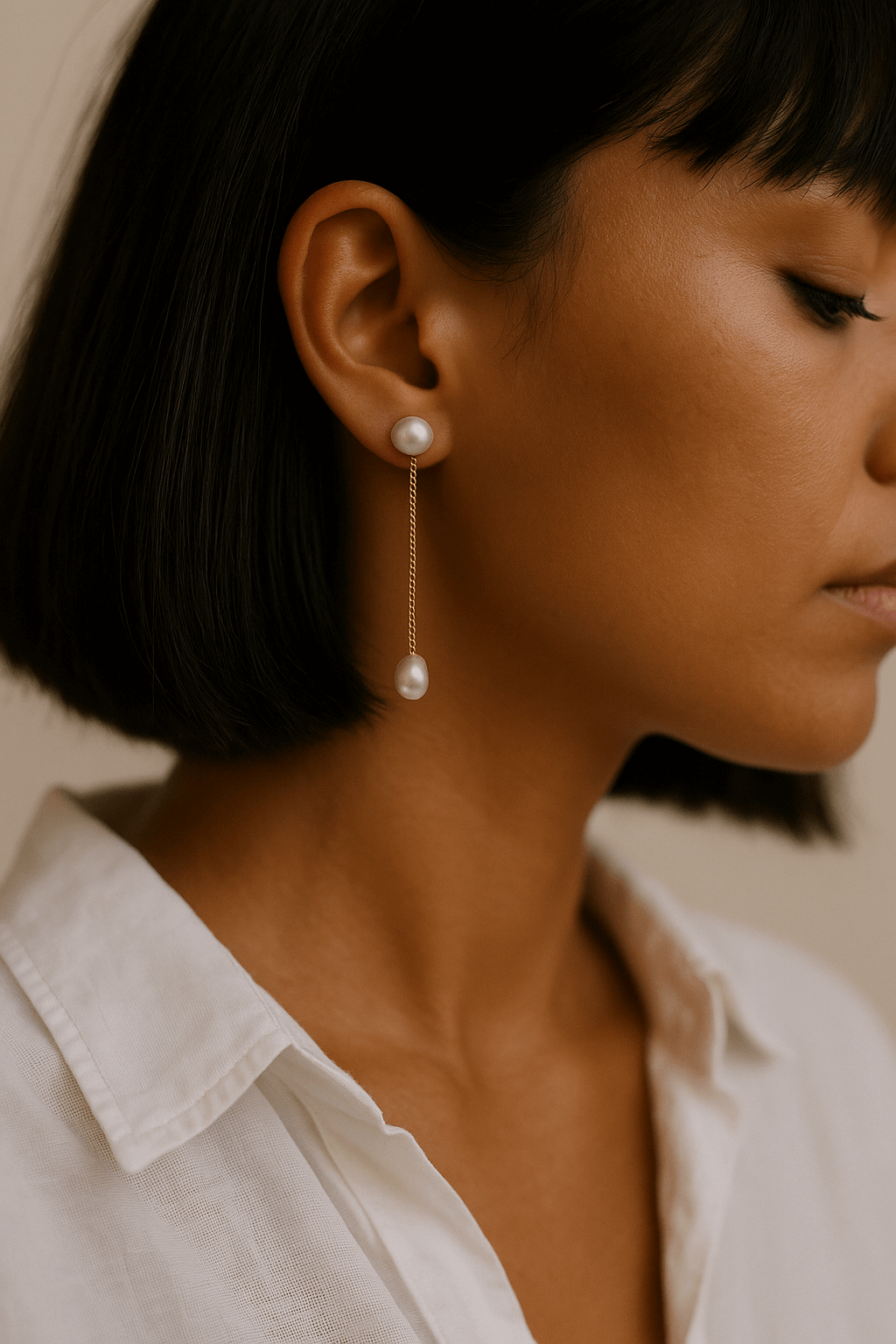 Boucles d'oreilles chaîne et perles de culture