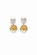 Boucles d'oreilles Aya fleur - Plaqué or & perle de culture baroque
