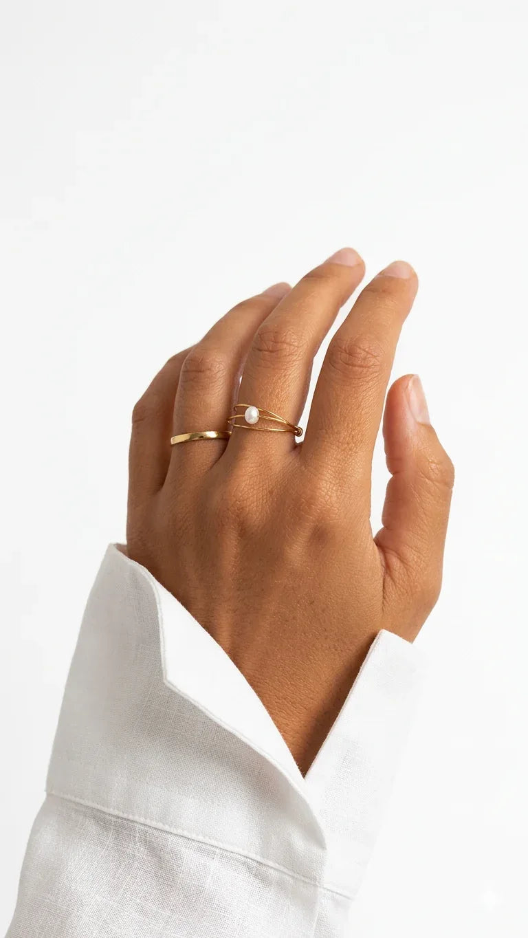 Bague Trame fil triple dorée